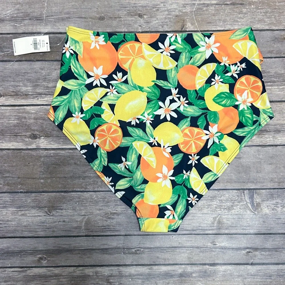 Old Navy Blue Yellow White High Waisted Side Tie Lemons Oranges Bikini Bottom